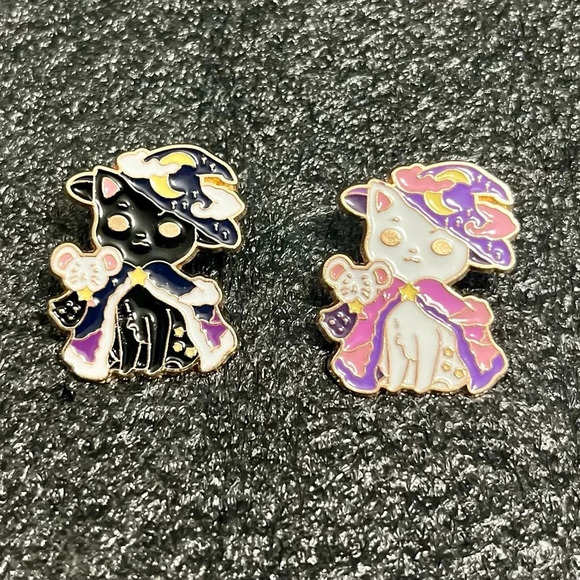Jewelry - Title: "Enchanting Black and White Cat Pins - Set of Two